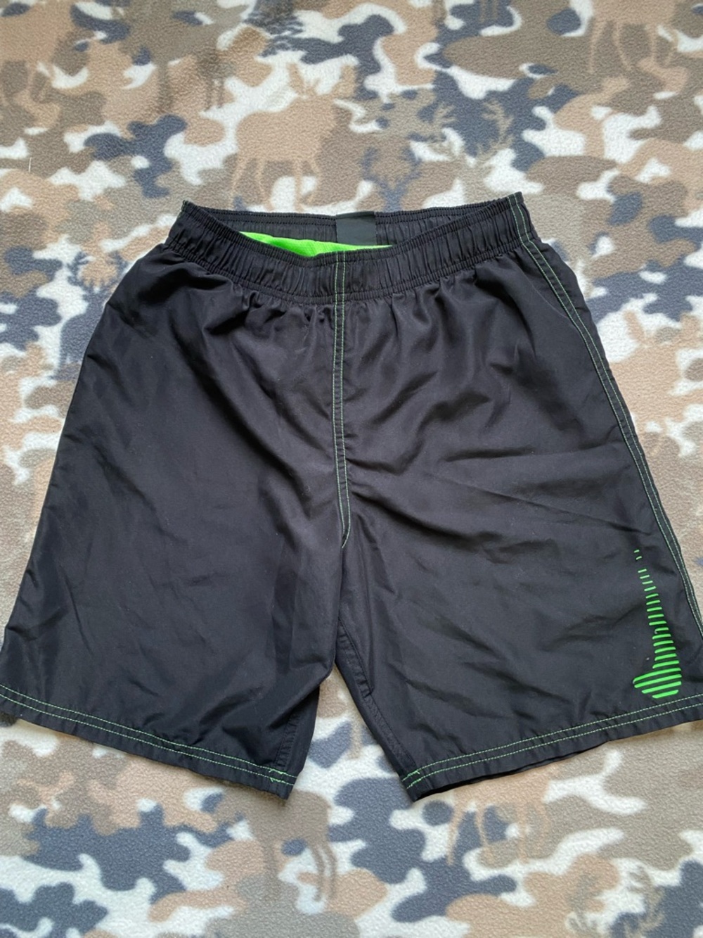 Nike Boys Youth Swim Trunks Black with Neon Green Logo Size Large.